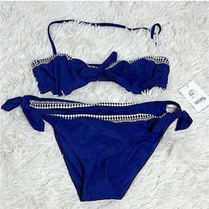 Lemlem Sofia Bandeau Bikini Tie Sides  Navy Size Large Nwt 2 piece